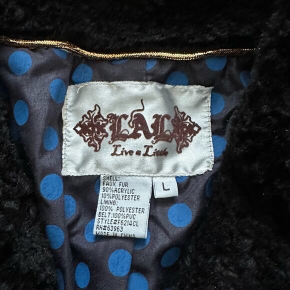 LAL Coat Black Faux Fur Teddy Shawl Collar Pockets Jacket Coat Size Large NEW - Picture 2 of 13